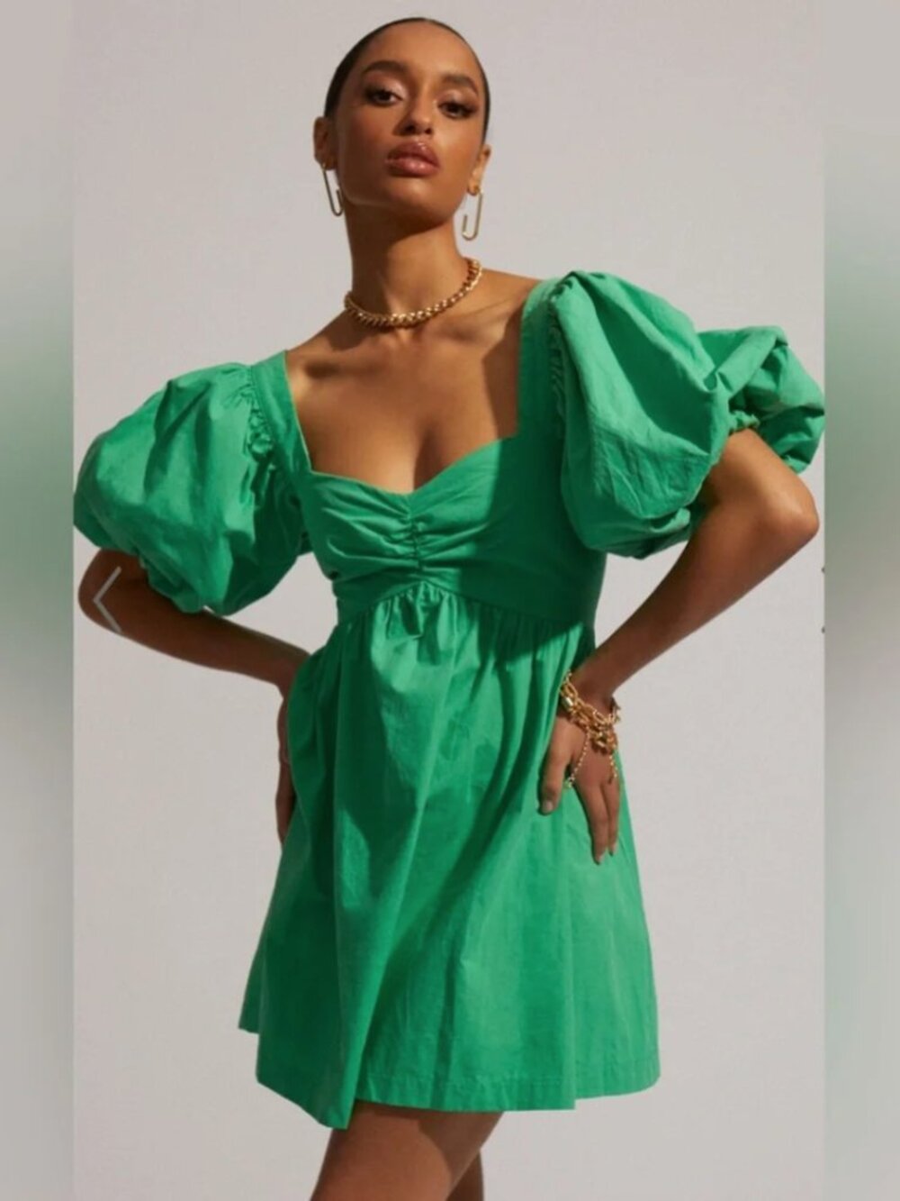 Showpo Vashti Mini Dress - Puff Sleeve Sweetheart Dress in Green - Size US 4